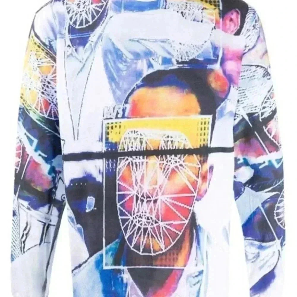 United Standard Men's White Face Print Long Sleeve T-shirt